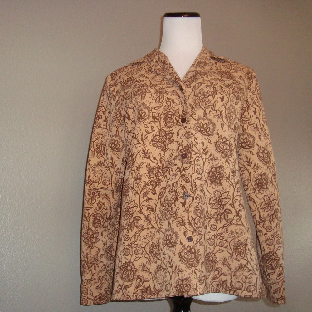Sag Harbor Long Sleeve Blouse Top Jacket Tan Brown sz 6P